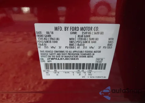 2018 Ford Edge Sel from USA, damaged, VIN 2FMPK4J81JBC58835